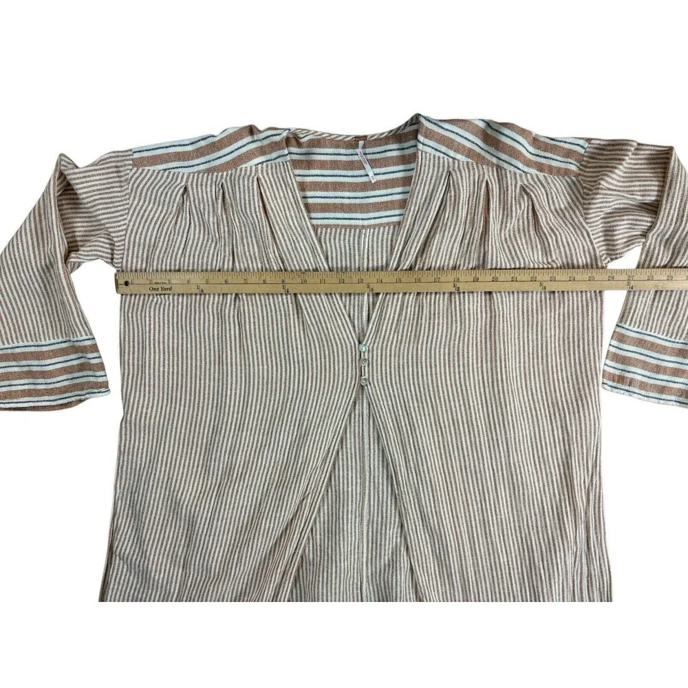 Free People Cotton Linen Blend Cardigan Duster Women's XS Brown White Stripes